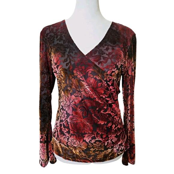 Vtg Susan Lawrence Y2K Top Sz PL Dark Fairy Whimsygoth Velvet Sheer Plum Witchy - Picture 1 of 6